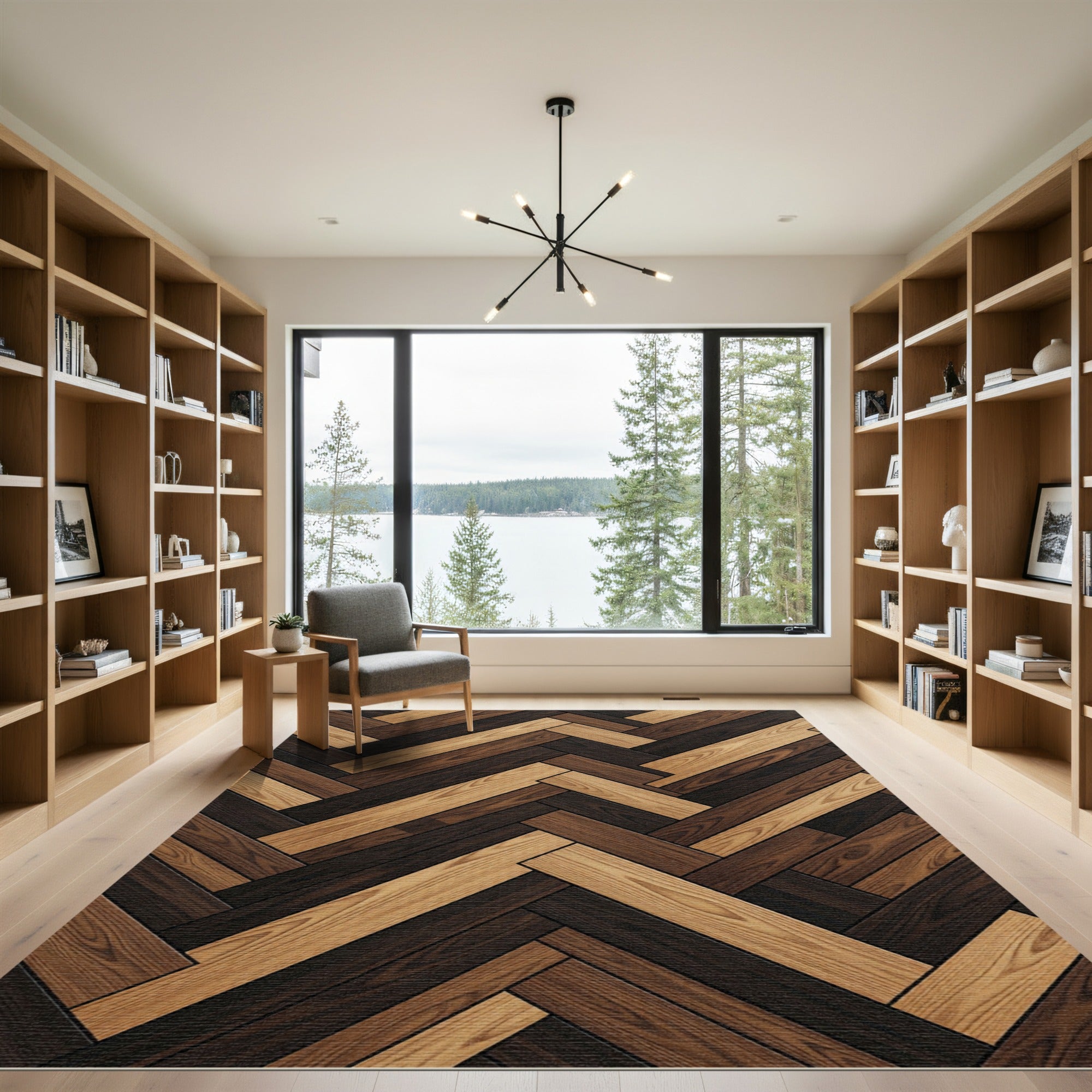 Alternating Wood Grain Herringbone Rug
