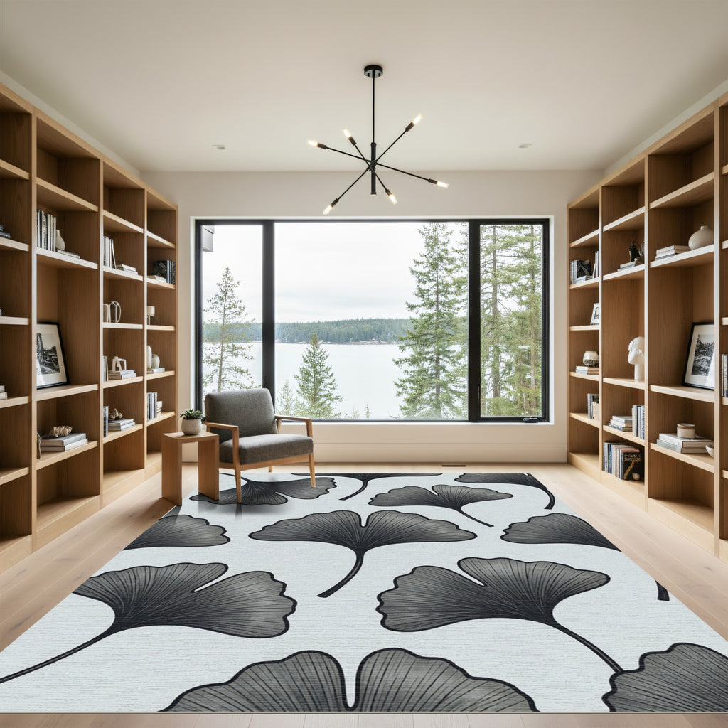 Dark Ginkgo Leaves Silhouette Rug