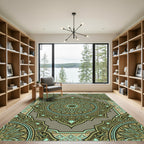 Earthy Sage And Gold Ornate Mandala Rug