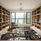 Gold Athletic Pennant Emblem Black Backdrop Rug