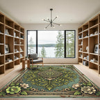 Sage Green Ornamental Foliage Medallion Rug