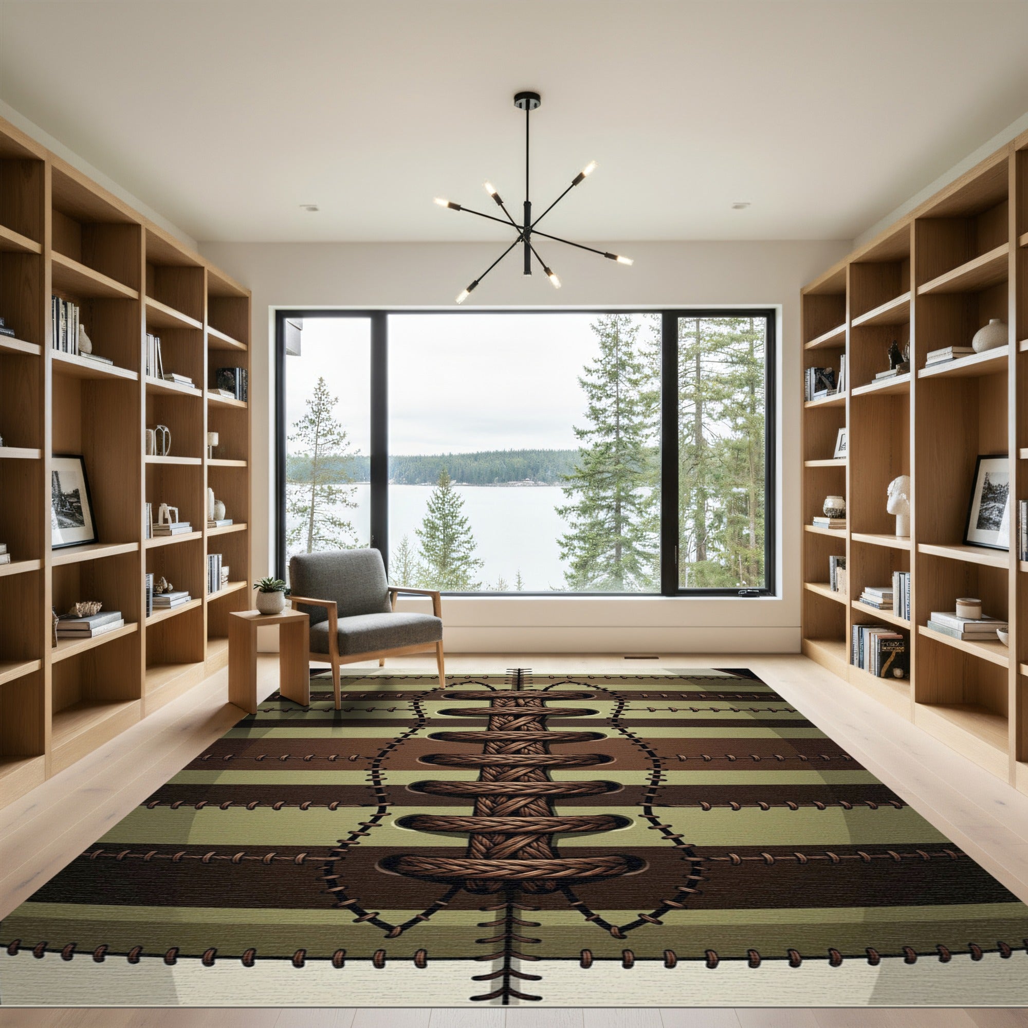 Earthy Brown Striped Football Lace Rug