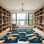 Playful Cream Feline Blue Waves Rug