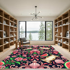 Pink Watermelon Floral Scroll Rococo Rug