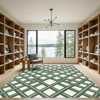 Sage Green Interlocking Geometric Grid Rug