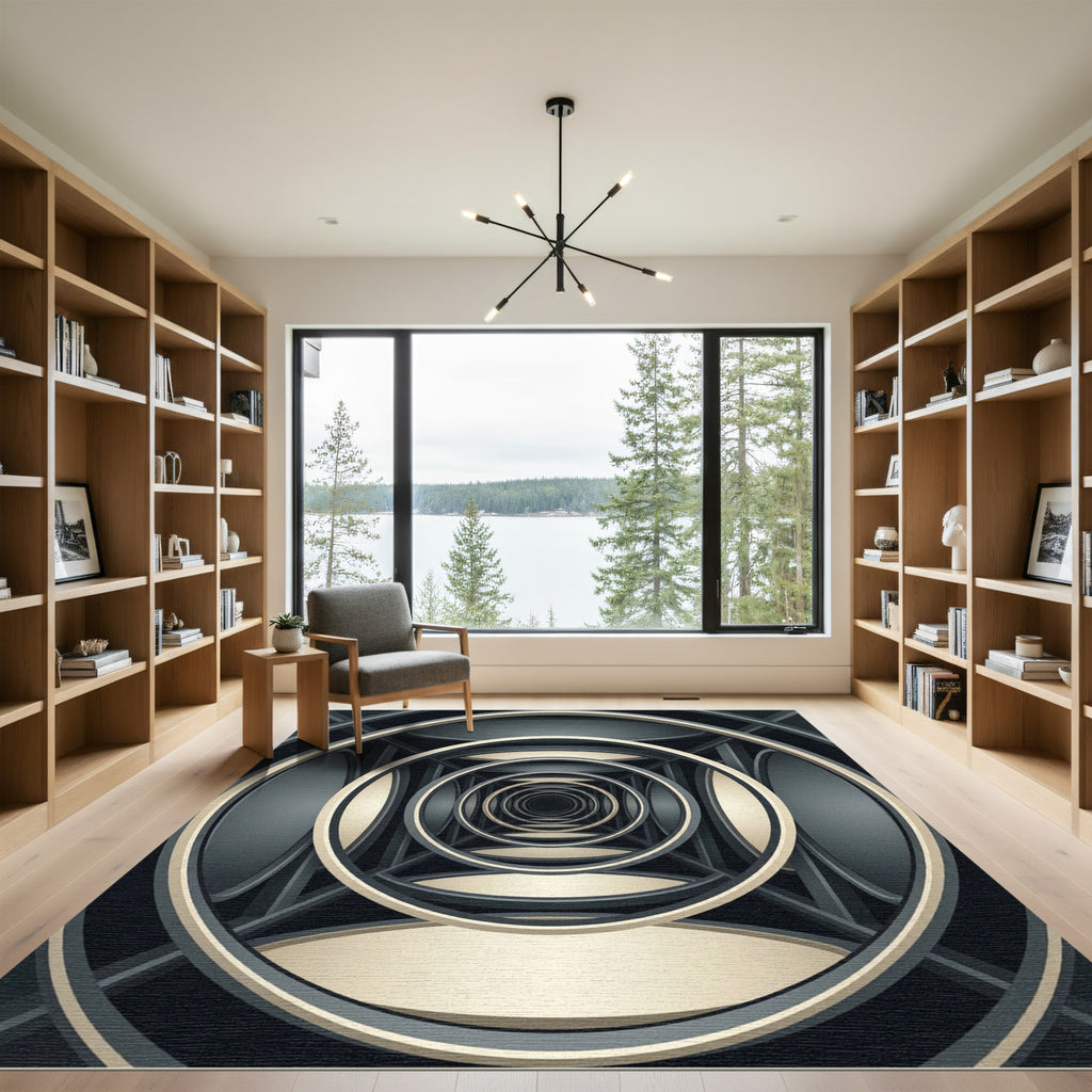 Modern Gold Circular Infinity Tunnel Rug
