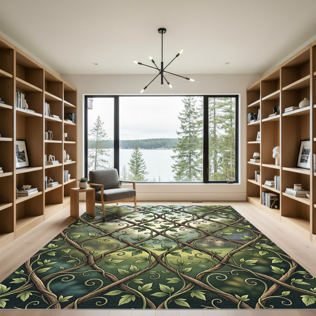 Intertwined Vine Lattice Green Botanical Rug