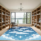 Whimsical Blue Night Sky Clouds Stars Rug