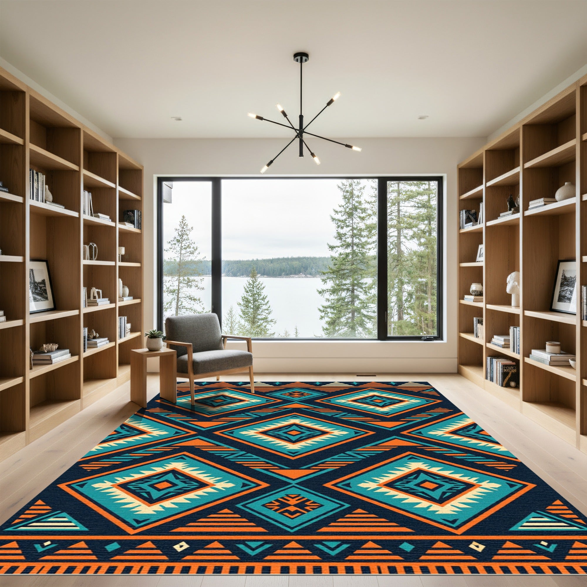 Teal Orange Diamond Tribal Geometric Rug