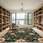 Elegant Cameo Floral Teal Gold Trellis Rug
