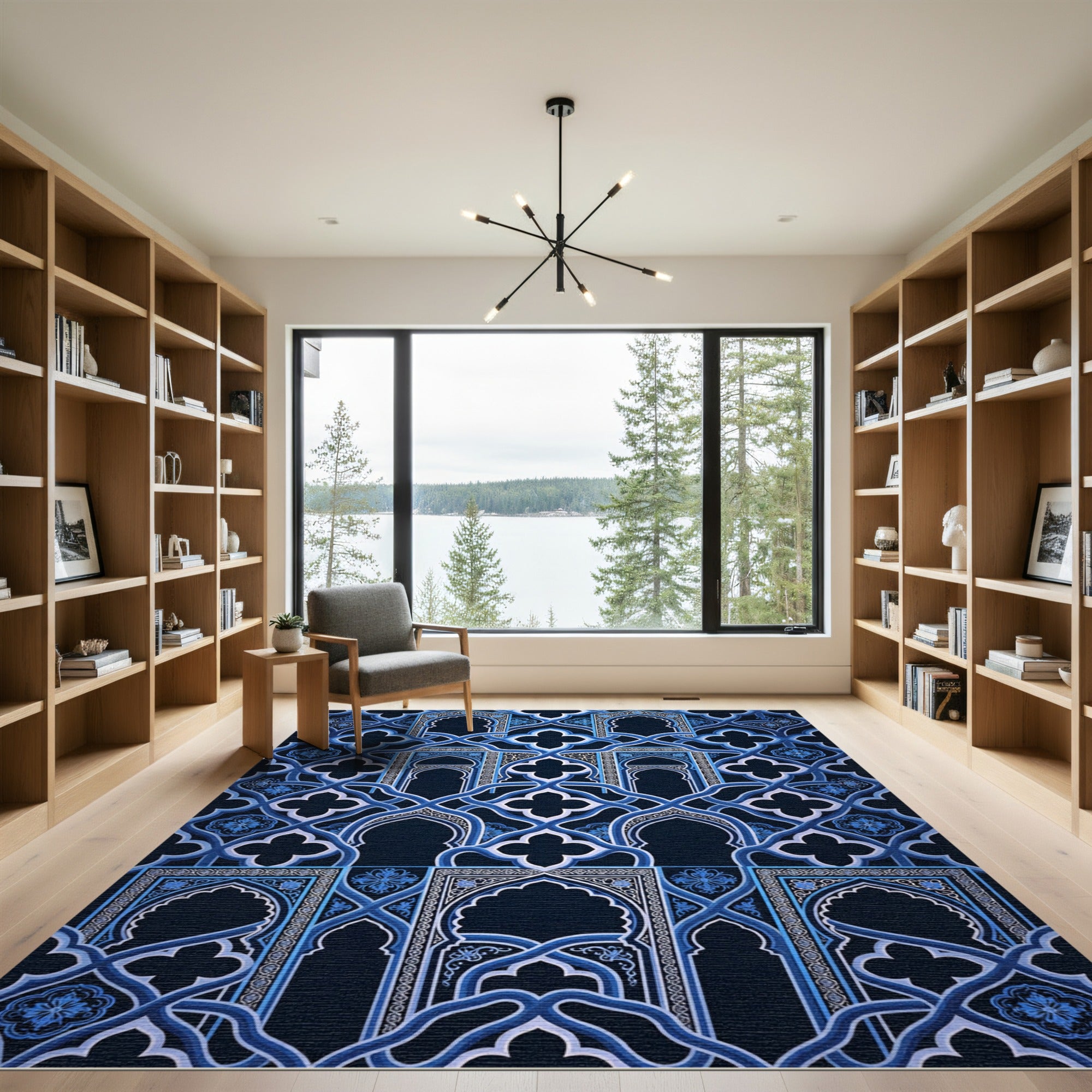 Navy Geometric Arabesque Interlocking Arch Rug