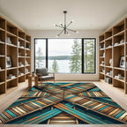 Geometric Teal and Brown Plank Cross Rug