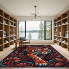 Vibrant Tiger Portrait Floral Swirl Rug