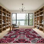 Elegant Crimson Paisley Lotus Medallion Rug