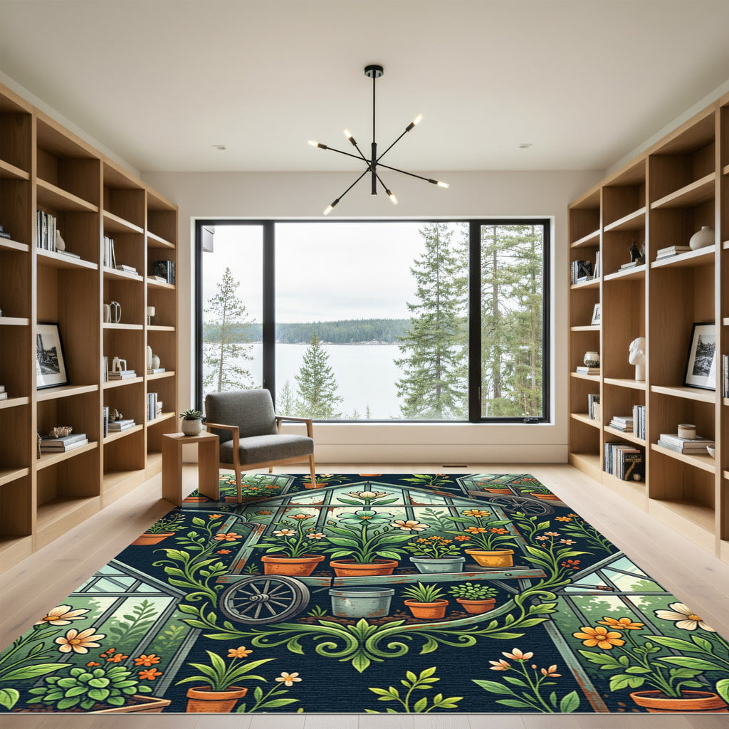 Floral Greenhouse Botanical Garden Art Rug