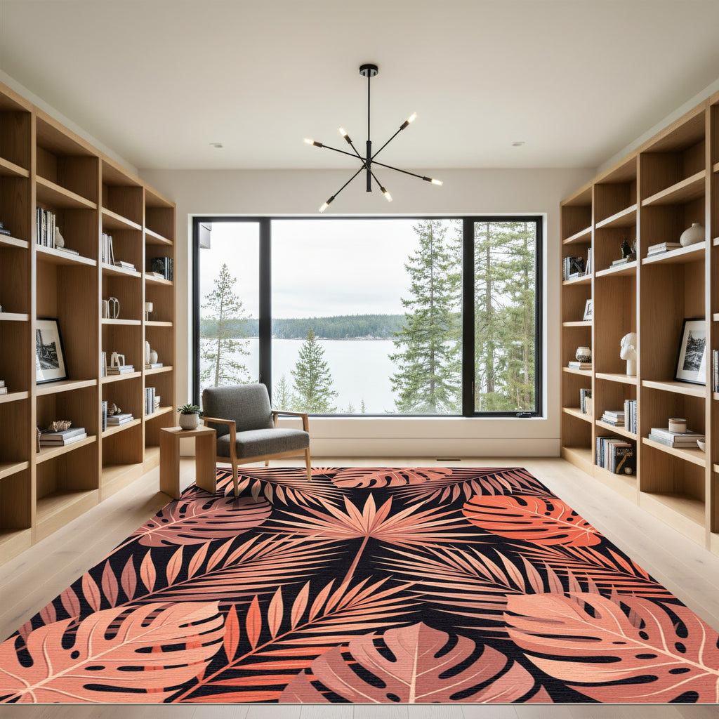 Salmon Tropical Palm Leaf Collage Rug