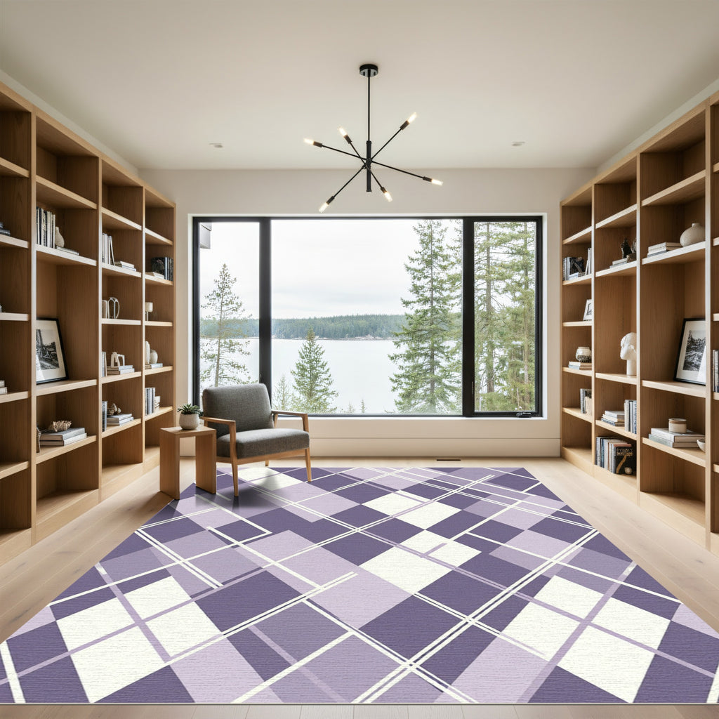 Modern Lavender Geometric Argyle Rug
