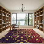 Rich Red Golden Geometric Stars Rug