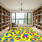 Yellow Abstract Retro Playful Shapes Rug
