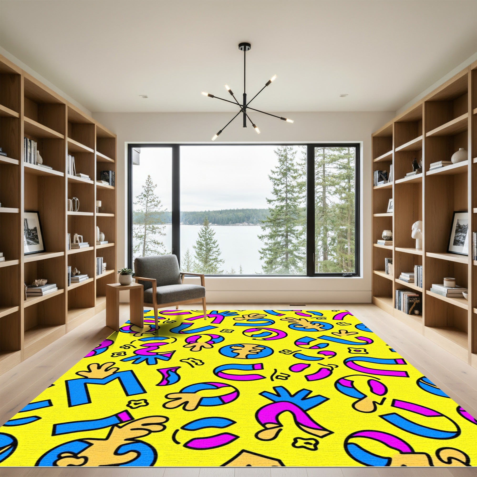 Yellow Abstract Retro Playful Shapes Rug