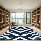 Geometric Chevron Navy White Composition Rug