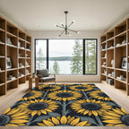 Elegant Golden Sunflower Floral Dark Backdrop Rug
