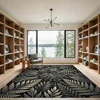 Monochrome Tropical Botanical Leaf Foliage Rug