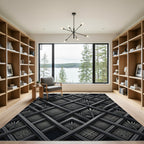 Dark Geometric Lattice Palm Rug