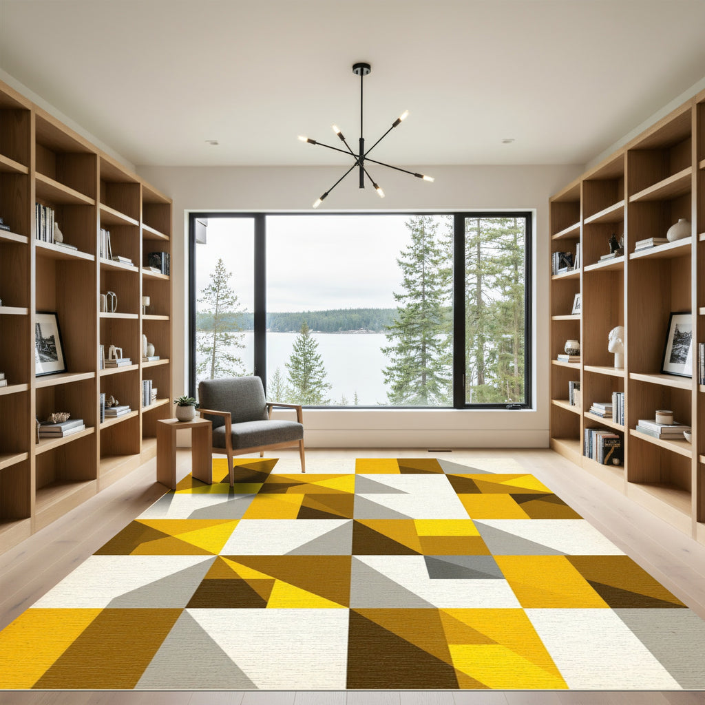Golden Yellow Geometric Abstract Composition Rug