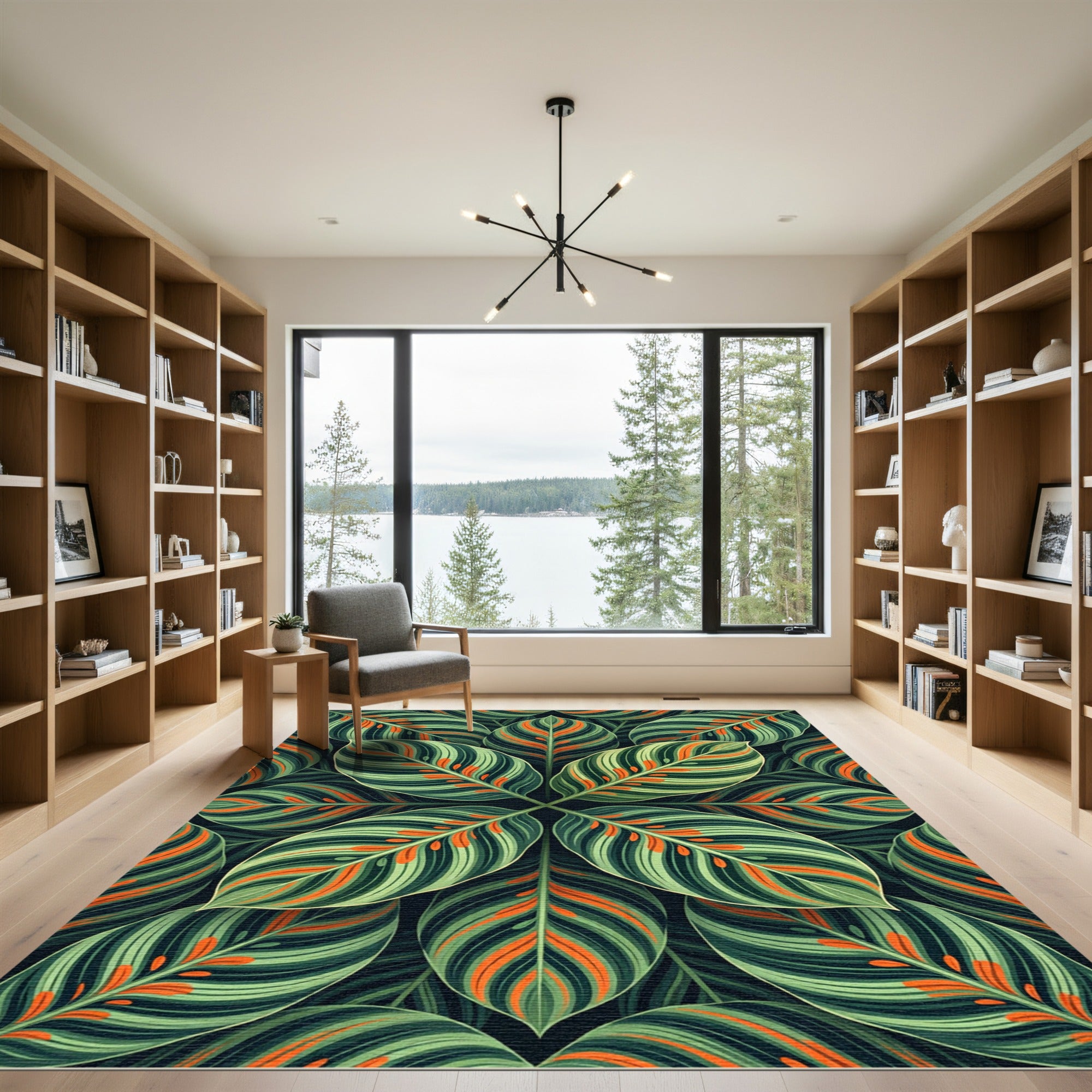Lush Green Tropical Calathea Foliage Rug