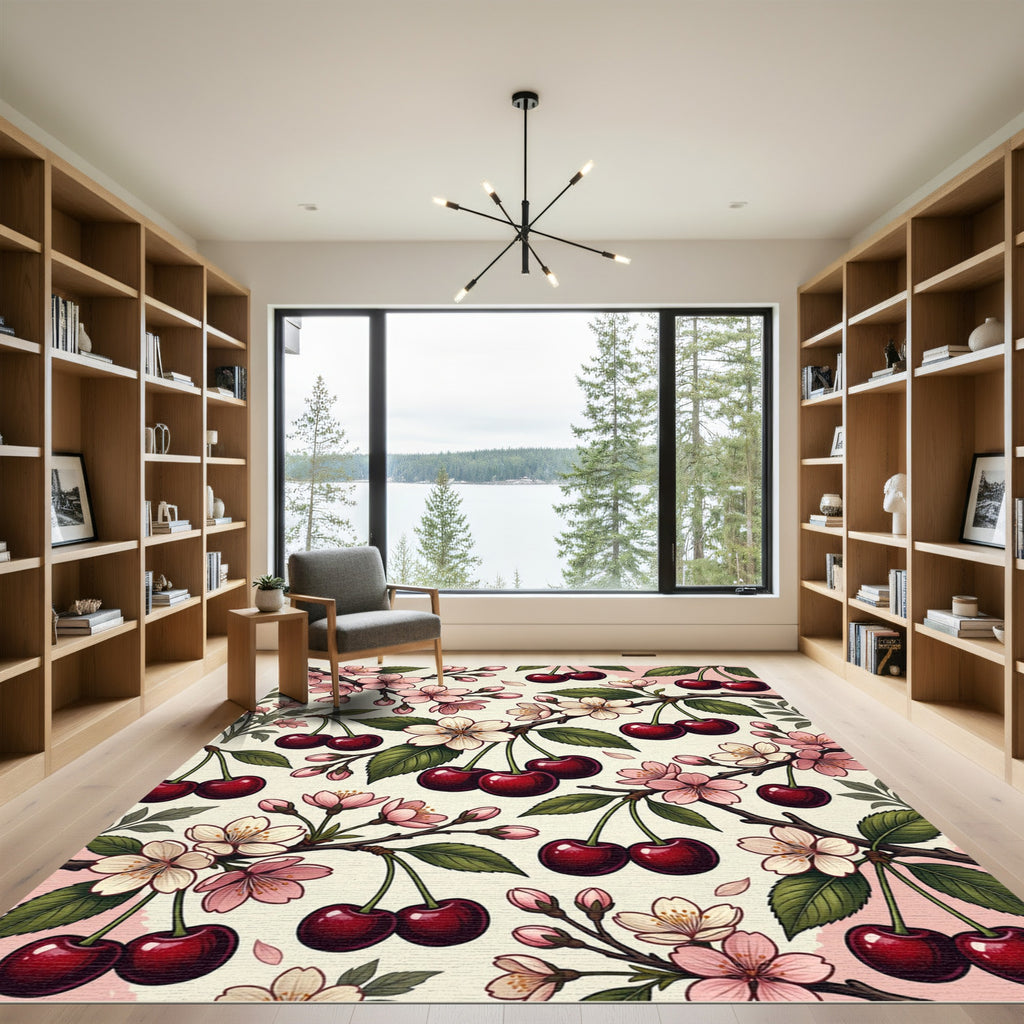 Blossoming Cherry Branch Botanical Art Rug