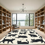 Whimsical Black Cat Minimalist Illustration Rug