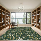 Dark Forest Green Botanical Meadow Rug