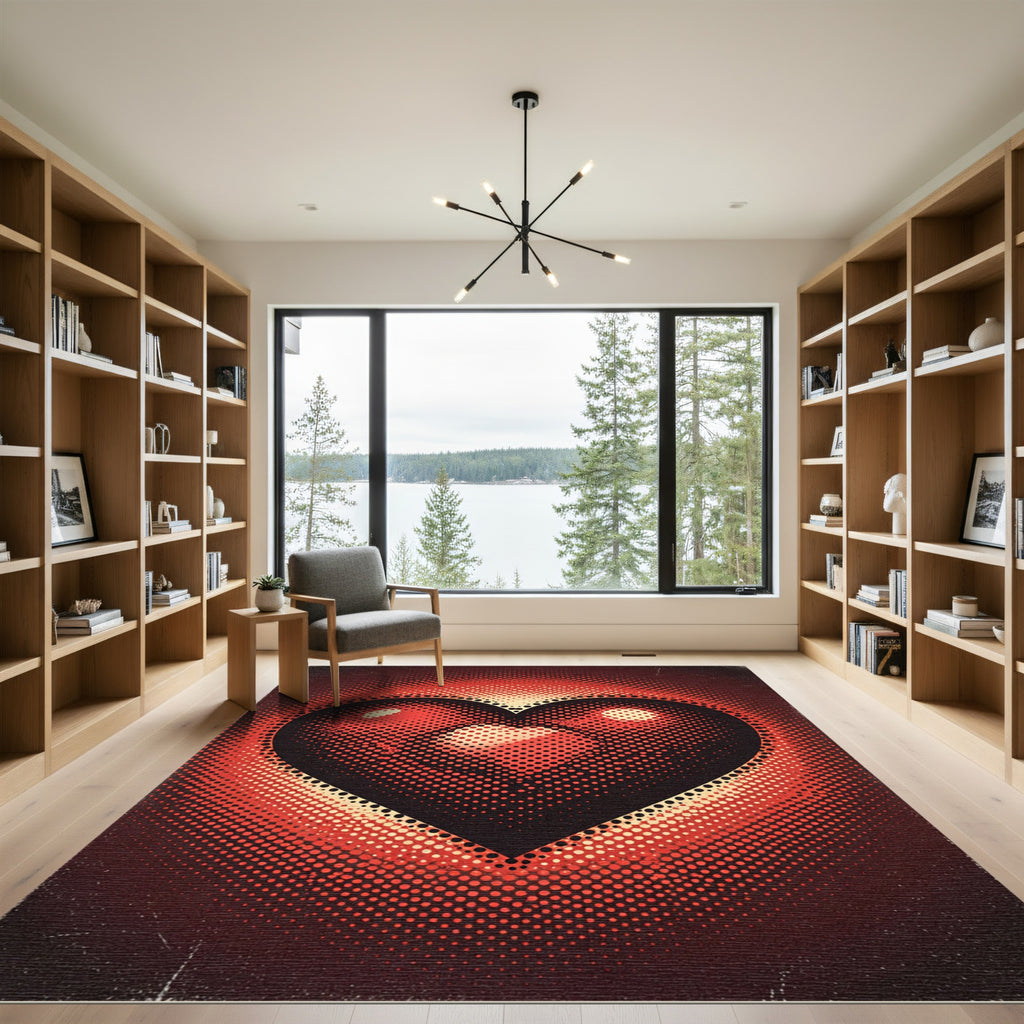 Retro Halftone Crimson Heart Icon Rug