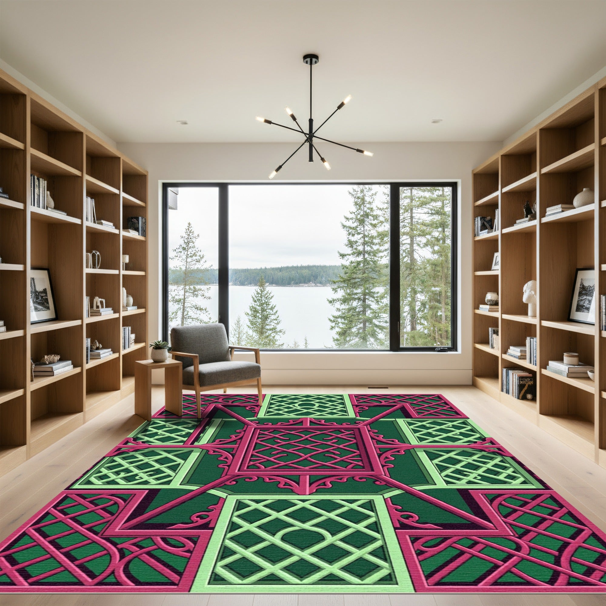 Emerald and Magenta Interlocking Lattice Rug