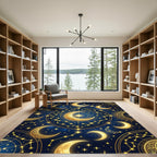Golden Celestial Moon and Star Constellations Rug