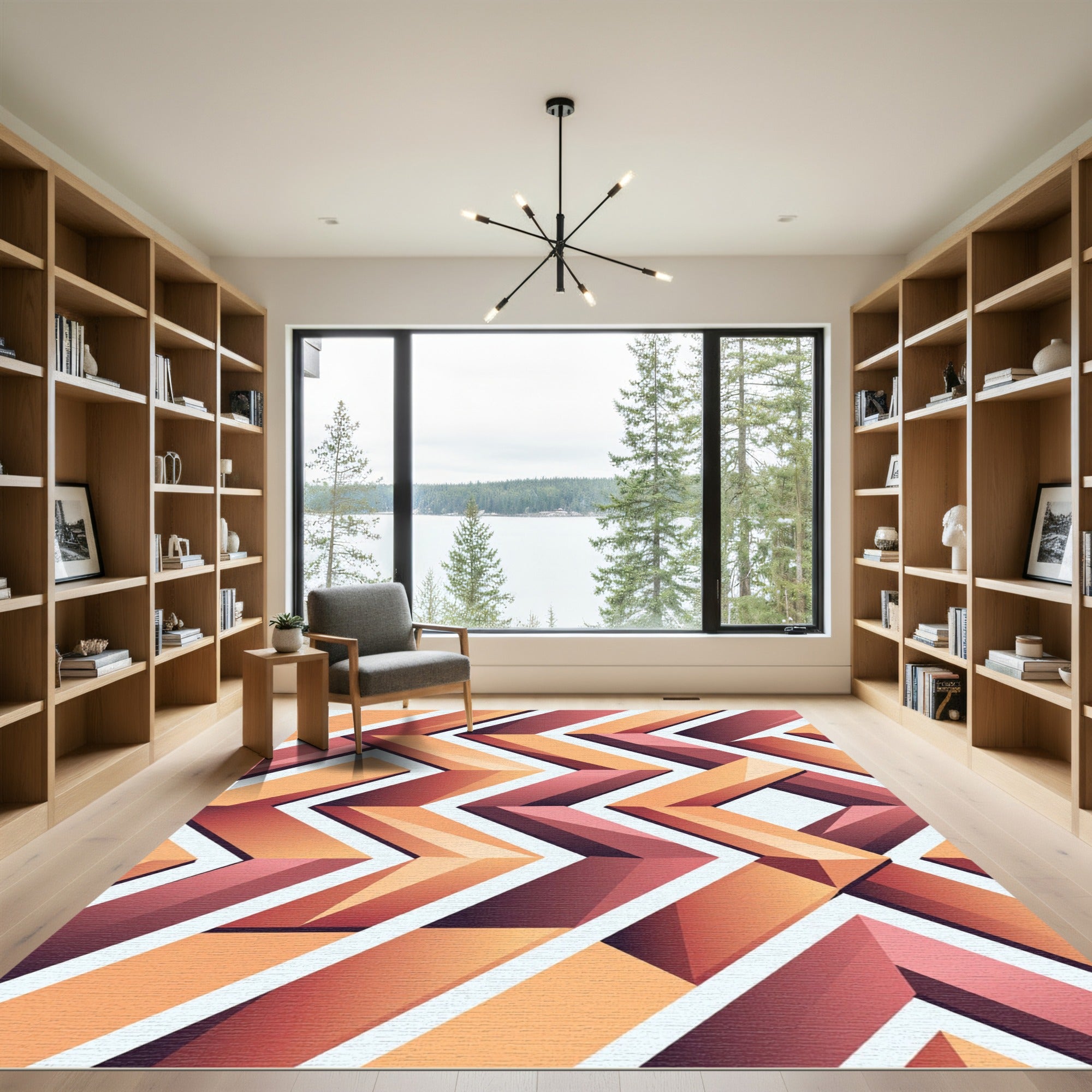 Geometric Terracotta Orange Zigzag Chevron Rug
