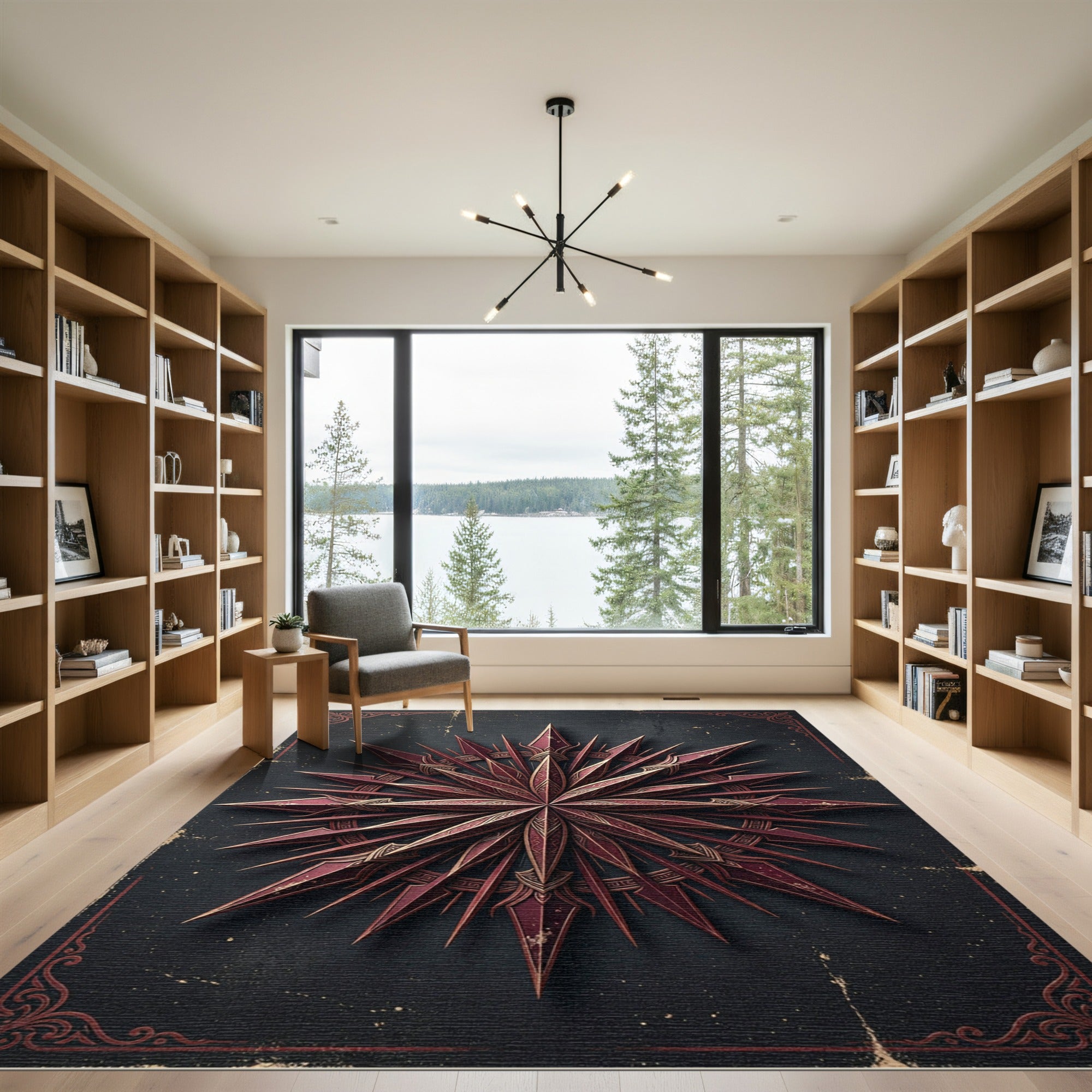 Gothic Crimson Ornate Star Compass Rug