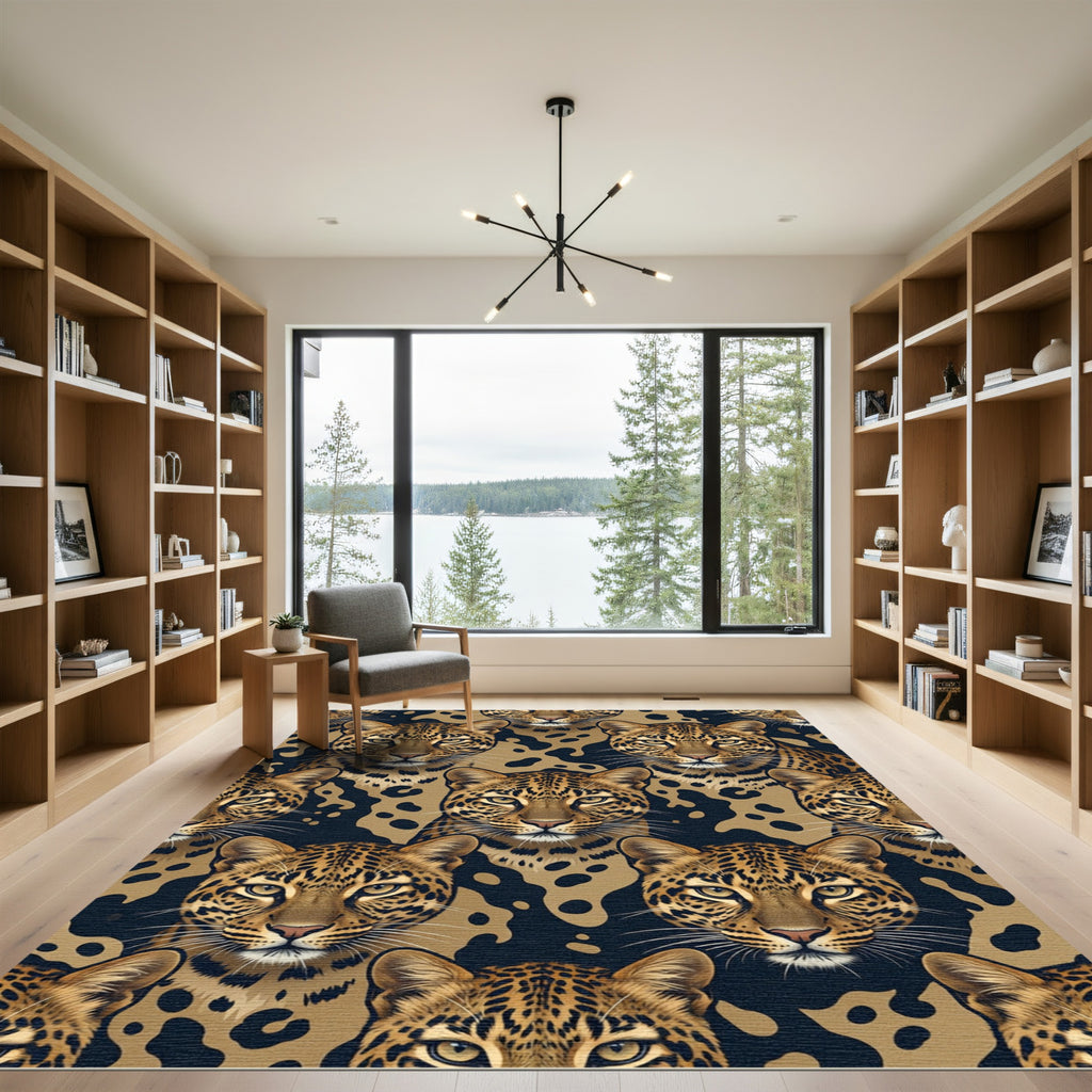 Bold Golden Leopard Face Repeat Rug