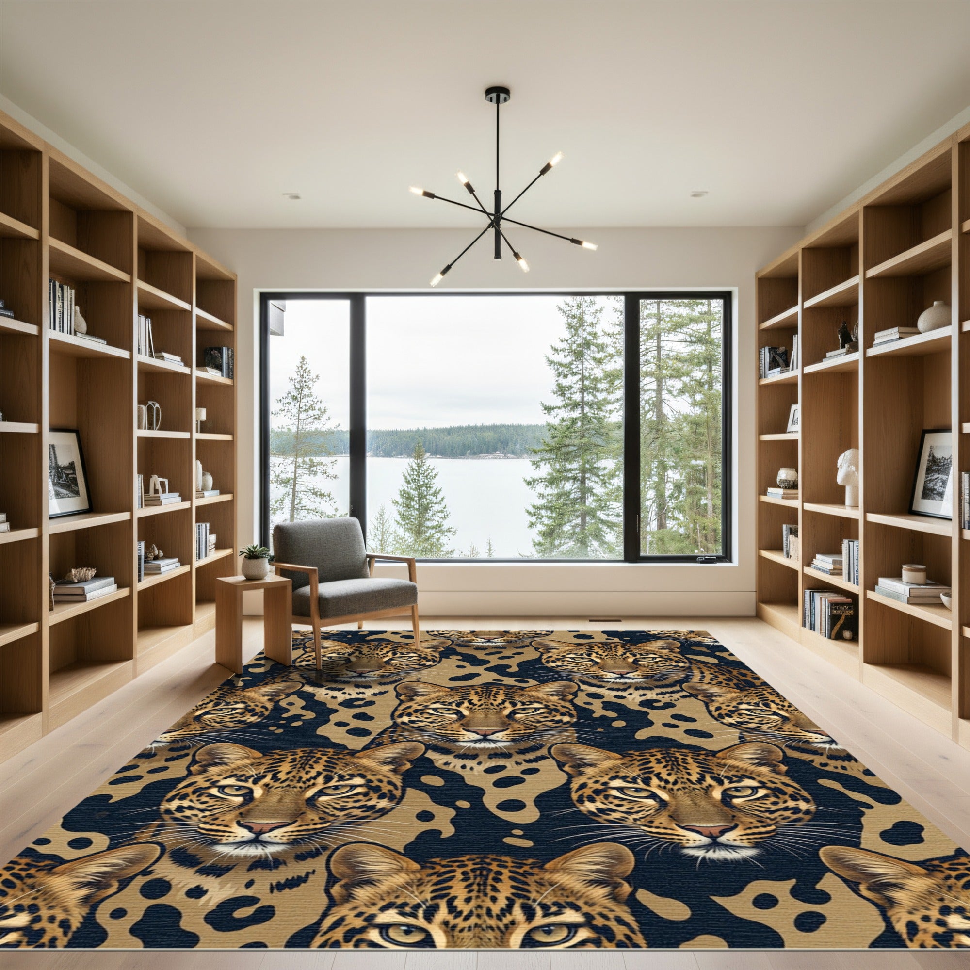 Bold Golden Leopard Face Repeat Rug