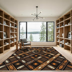 Earthy Brown Boho Geometric Feather Rug