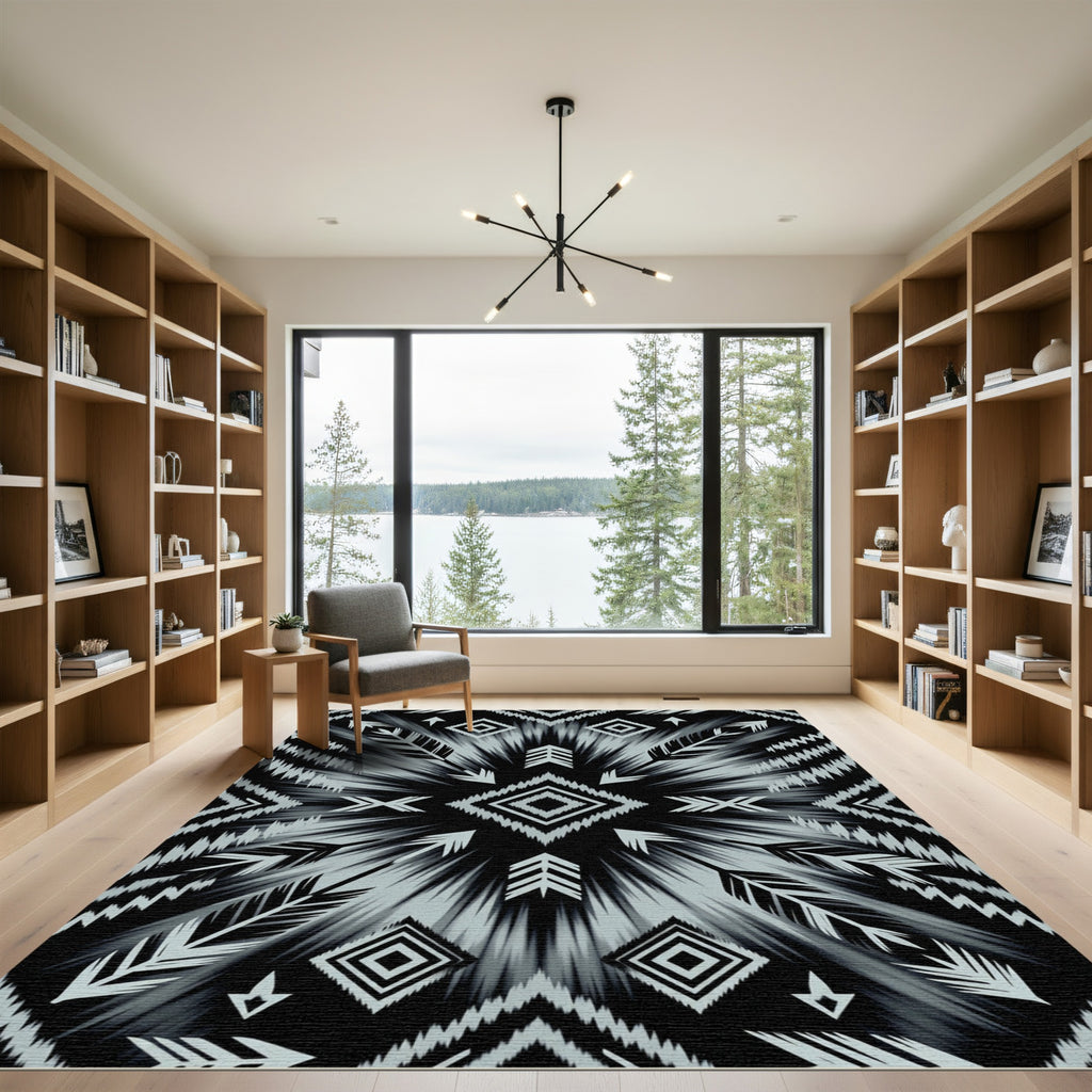 Monochrome Tribal Feather Arrow Rug