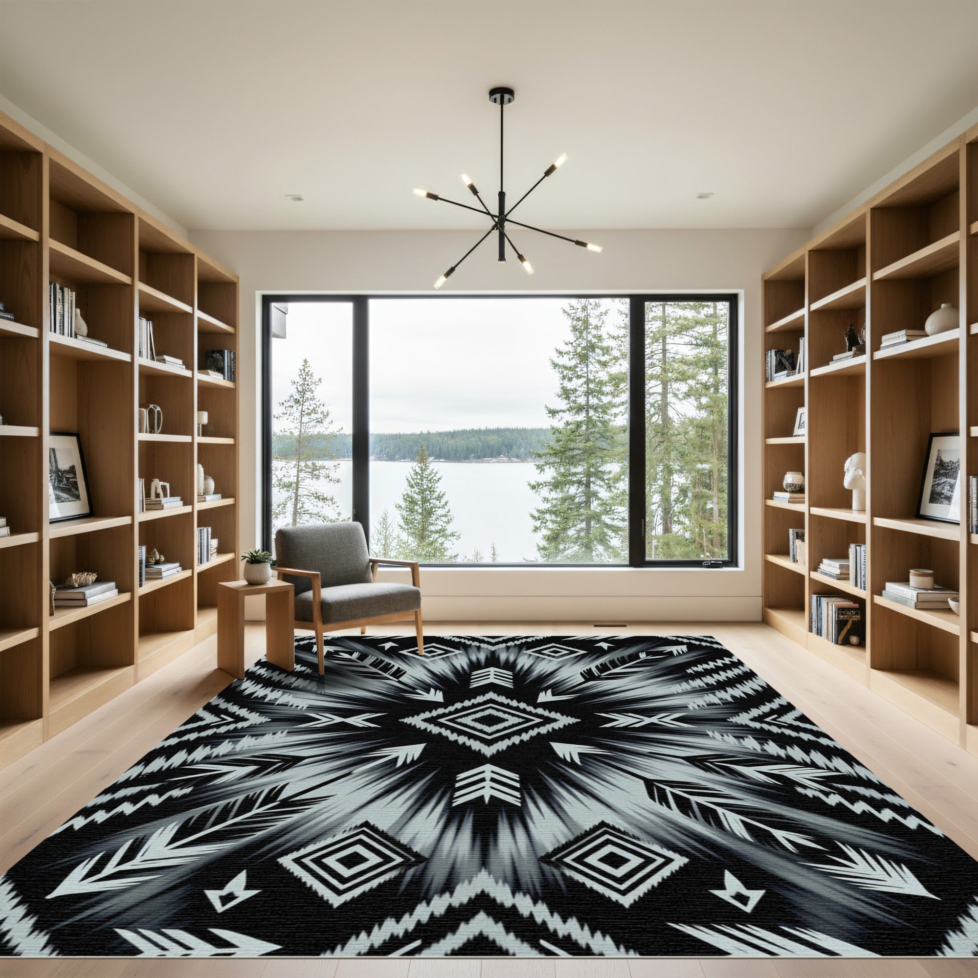 Monochrome Tribal Feather Arrow Rug