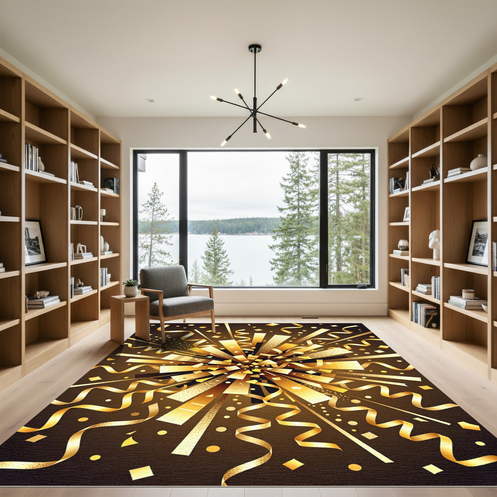 Golden Celebration Confetti Burst Art Rug