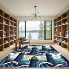 Coastal Navy Lighthouse Nautical Ocean Art Rug