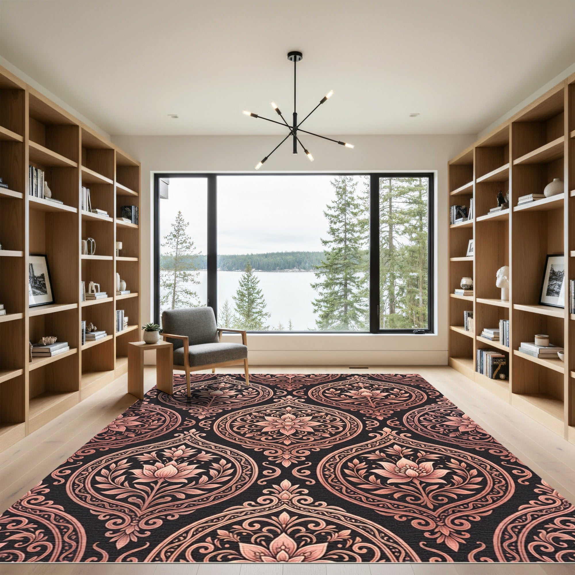 Rose Gold Damask Floral Medallion Rug