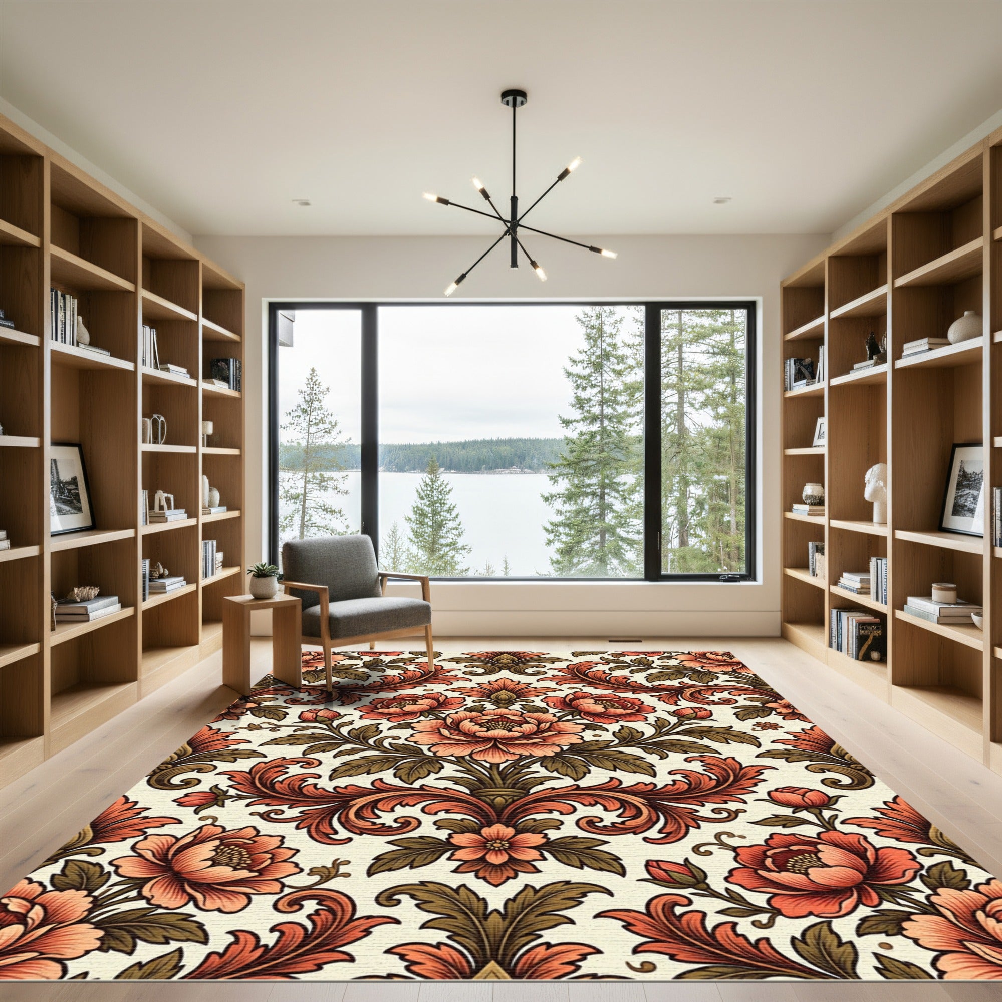 Vintage Burnt Orange Floral Damask Rug