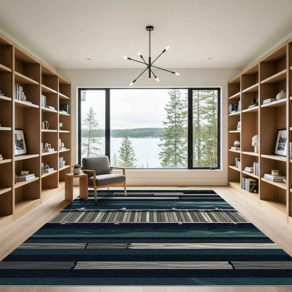 Minimalist Dark Water Wooden Pier Rug