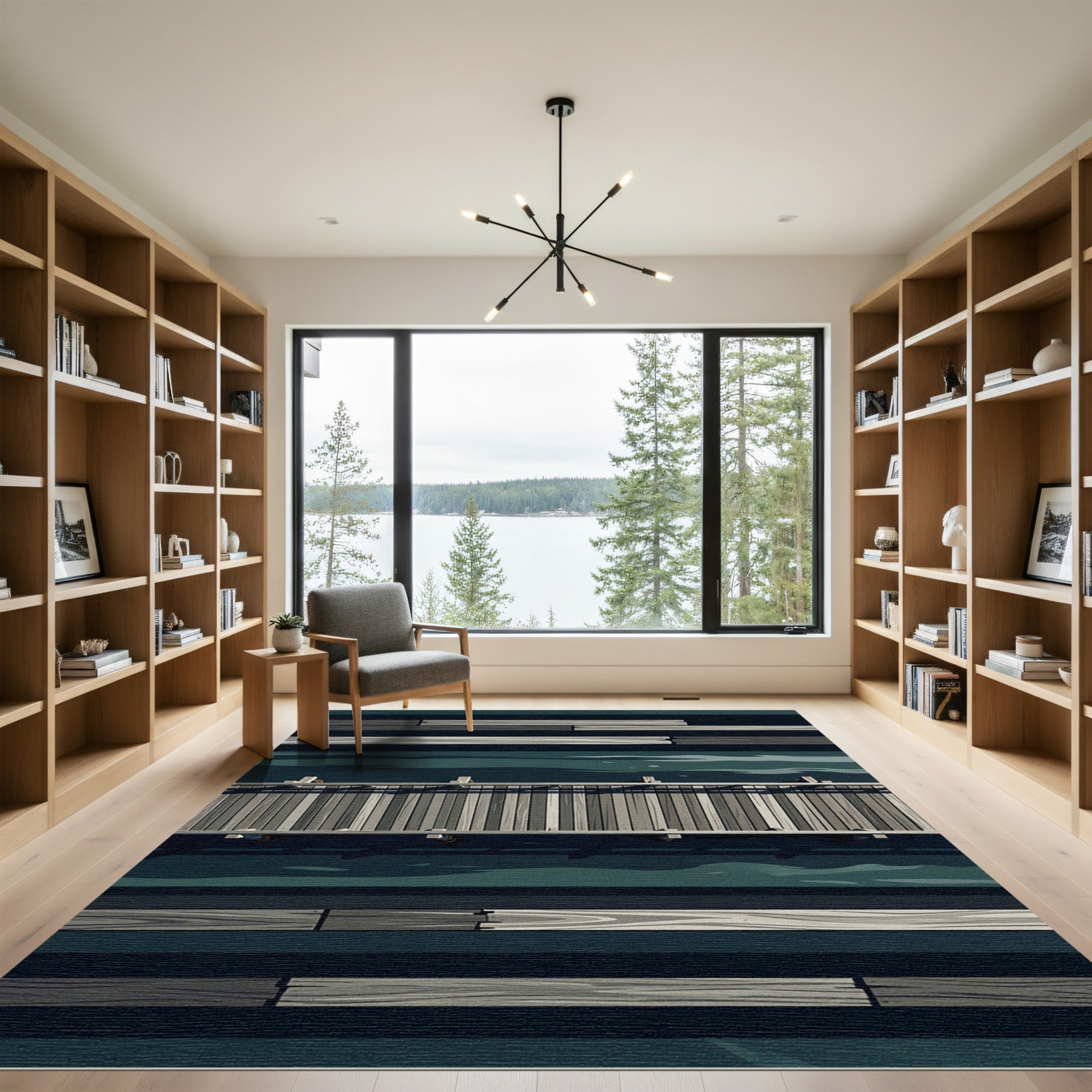 Minimalist Dark Water Wooden Pier Rug