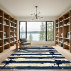 Navy Cream Splatter Stripe Background Rug